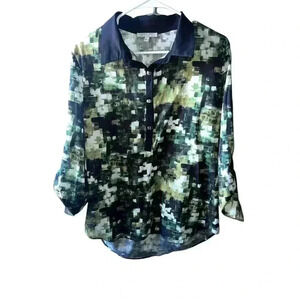 Vtg RareAlberto Makali Sz L Blouse Collar Button Down Long Sleeves Ethnic Goblin